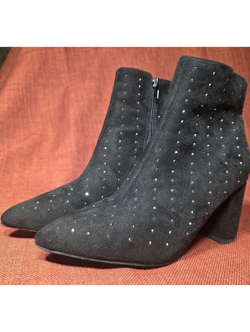 Halston black studded ankle boots
